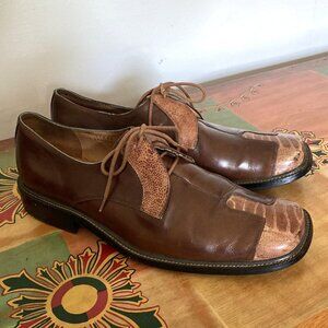 Moretti Collezione Italia Men's Leather Lace-up Dress Shoes, Size 10, Brown Croc